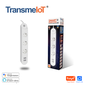 TransmeIoT Smart Plug Power Strip TM-PS-EU01CP , with 3 Individually Controlled Smart Outlets And 4 USB Ports, Works with Alexa & Google Home, No Hub Required , White